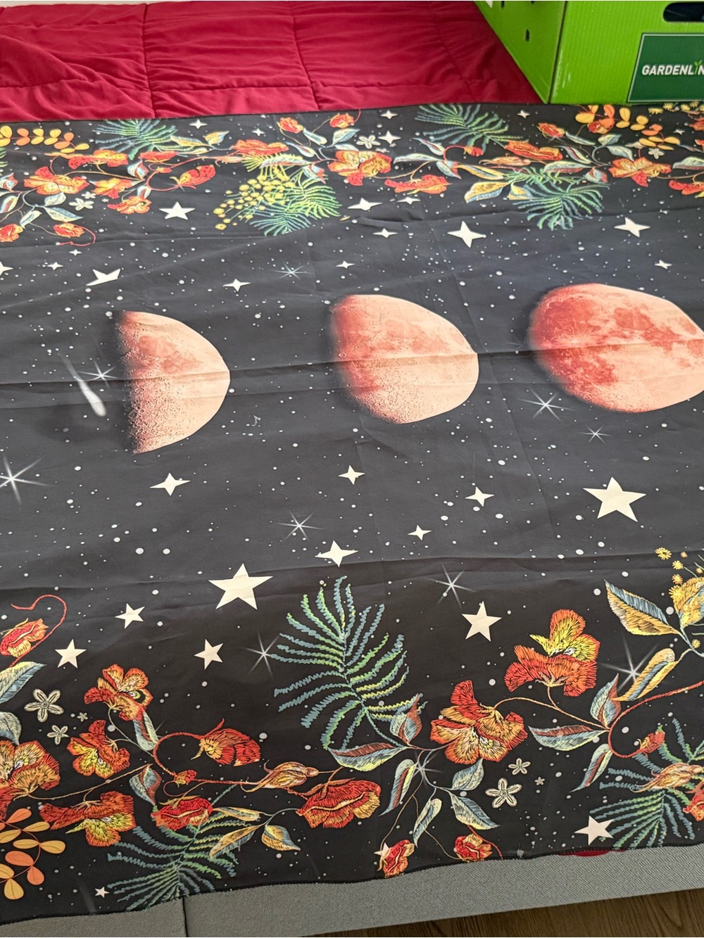 Celestial Moon Phases Tapestry with Floral Border - Picture 2 of 6